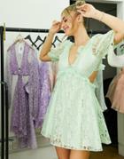 Miss Selfridge Lace Cut Out Frill Detail Mini Dress In Mint Green