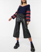 Pull & Bear Faux-leather Culottes In Black