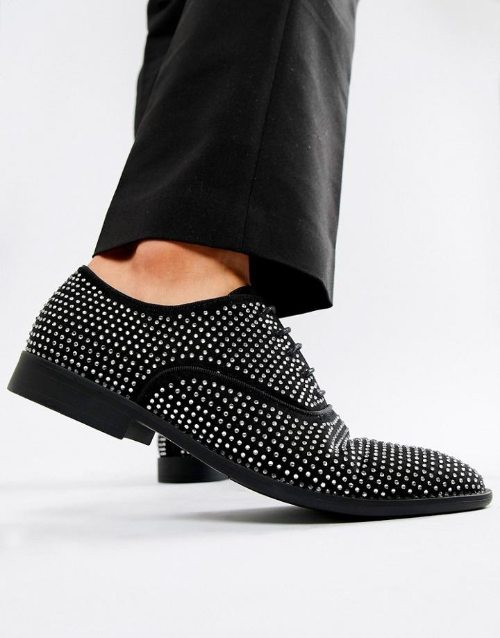 Asos Design Dress Shoes In Black Studded Velvet - Black