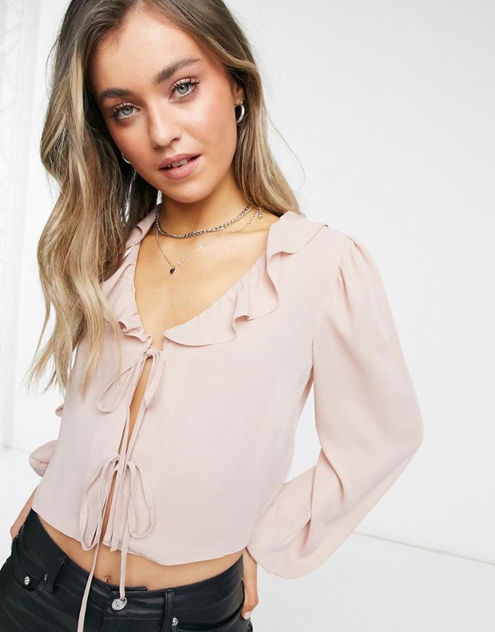 Miss Selfridge Ruffle Front Blouse In Blush-pink