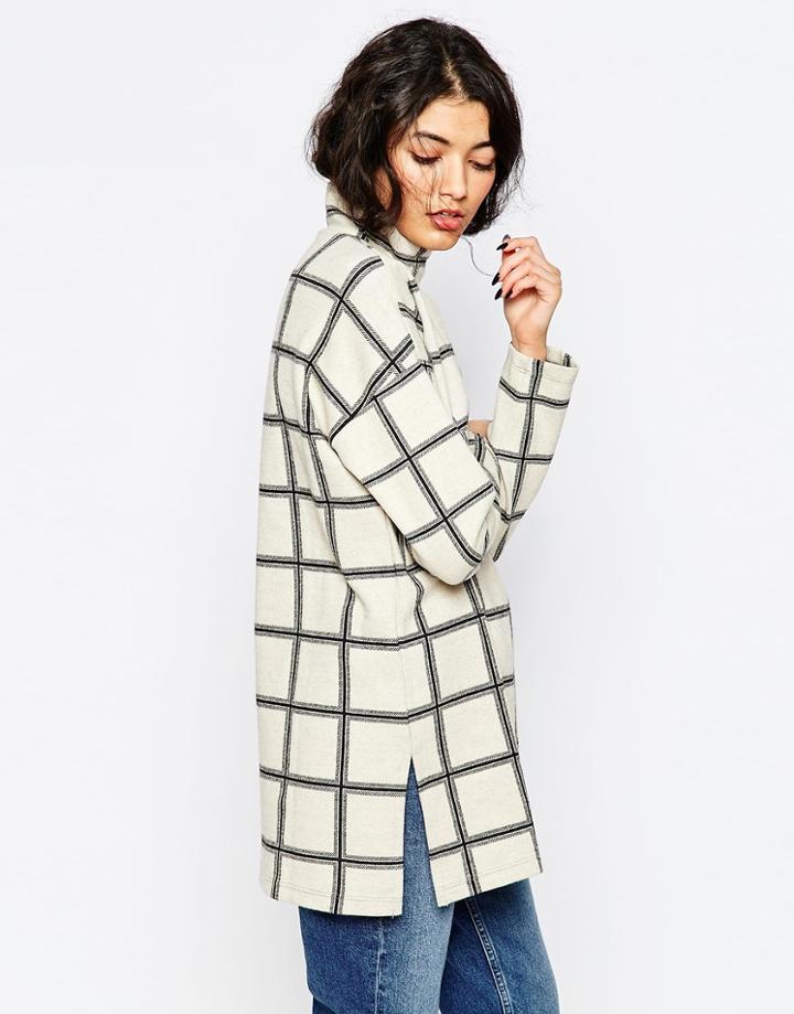 Vila Tern Grid Check Hi Neck Top - Super