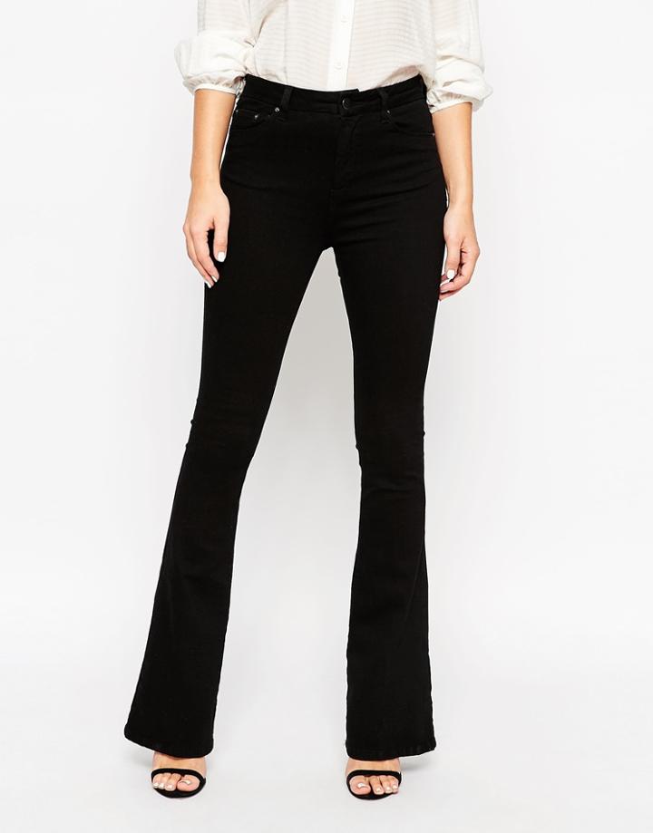 Asos Bell Flare Jeans In Clean Black With Pressed Crease - Clean Black