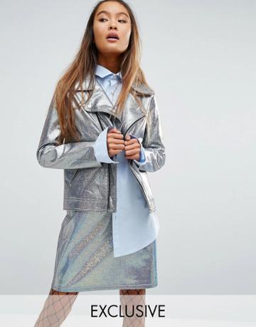 Mad But Magic Biker Jacket In Holographic Co-ord - Multi