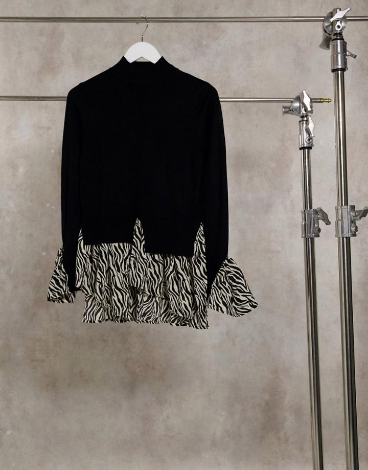 New Look Ribbed Sweater And Shirt Twin Set In Black