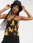 Weekday Flame Print Velvel Tube Top In Black-multi