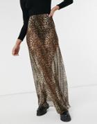 Asos Design Sheer Mesh Maxi Skirt In Animal Print-multi