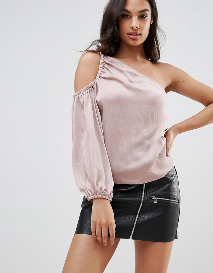 Lipsy One Shoulder Top In Satin - Gold