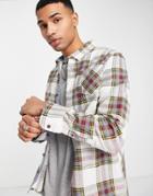 Brave Soul Long Sleeve Plaid Shirt In Ecru-white