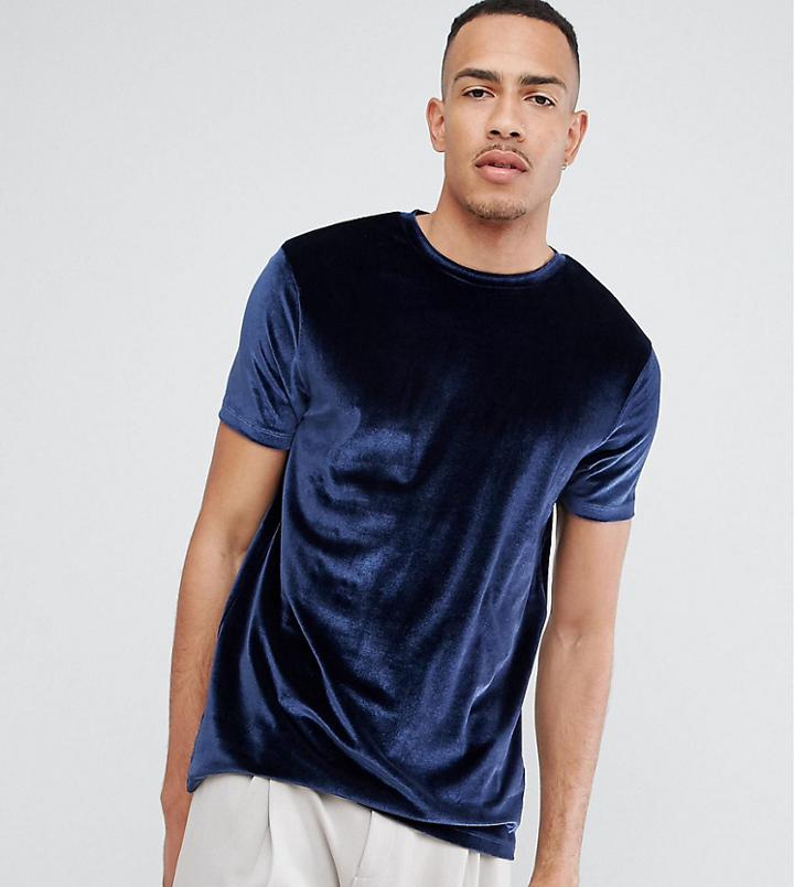 Asos Tall T-shirt In Velvet In Navy - Navy