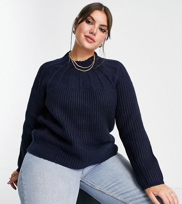 Fashion Union Plus High Neck Cropped Sweater-navy