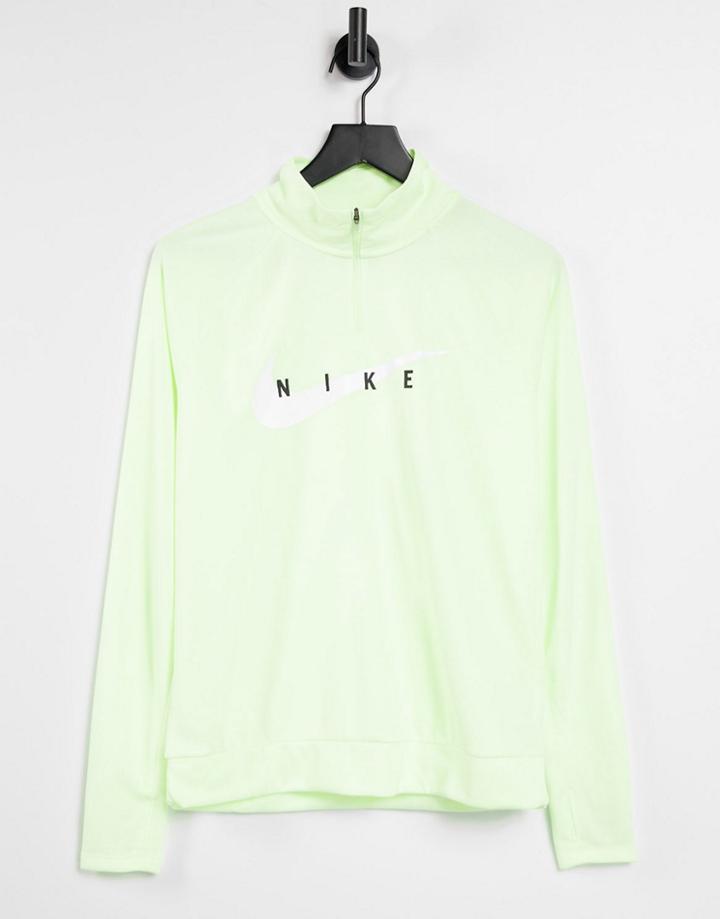 Nike Running Swoosh Half Zip Mid Layer Top In Volt-green