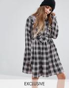 Reclaimed Vintage Frill Front Dress In Check - Pink