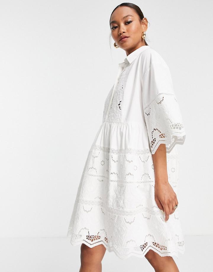 Asos Edition Mini Shirt Dress With Cutwork In White