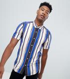 Asos Design Tall Regular Fit Stripe Shirt In Blue - Blue