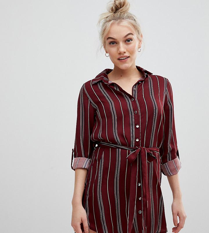 Parisian Petite Stripe Shirt Dress-red