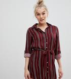 Parisian Petite Stripe Shirt Dress-red