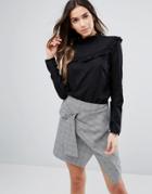 Vila High Neck Blouse With Frill Detail - Black
