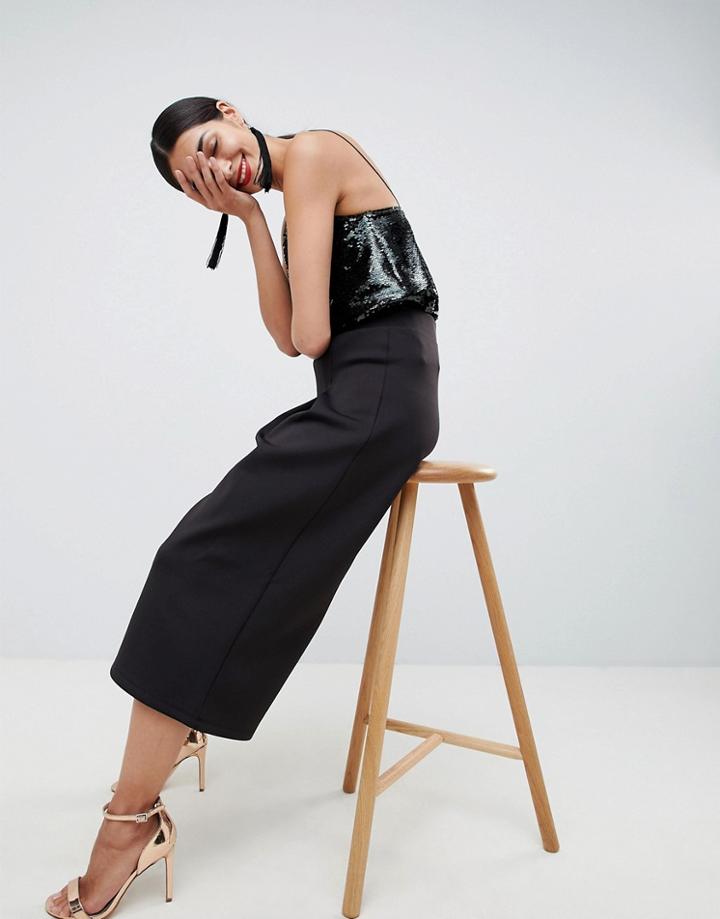 Asos Design Scuba Pleated Culottes - Black