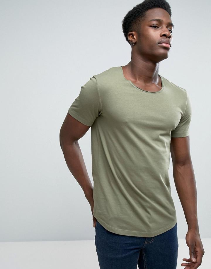 Esprit Longline Scoop Neck T-shirt - Green