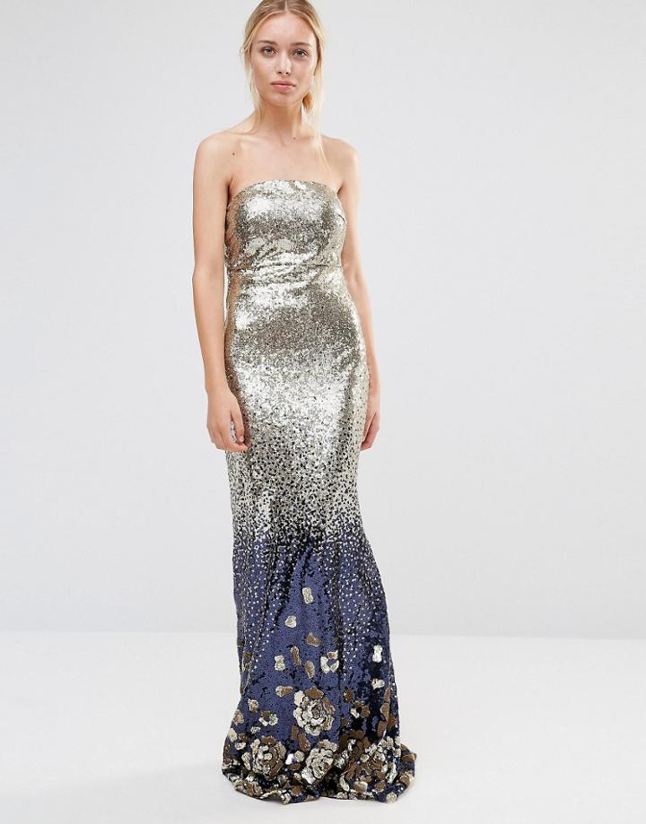 City Goddess Gradieted Sequin Bandeau Maxi Dress - Gold
