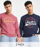 Jack & Jones 2 Pack Sweatshirts In Navy Burgundy