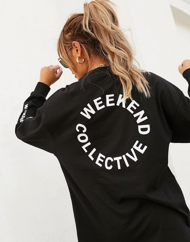 Asos Weekend Collective Oversized Long Sleeve T-shirt With Back Logo In Black