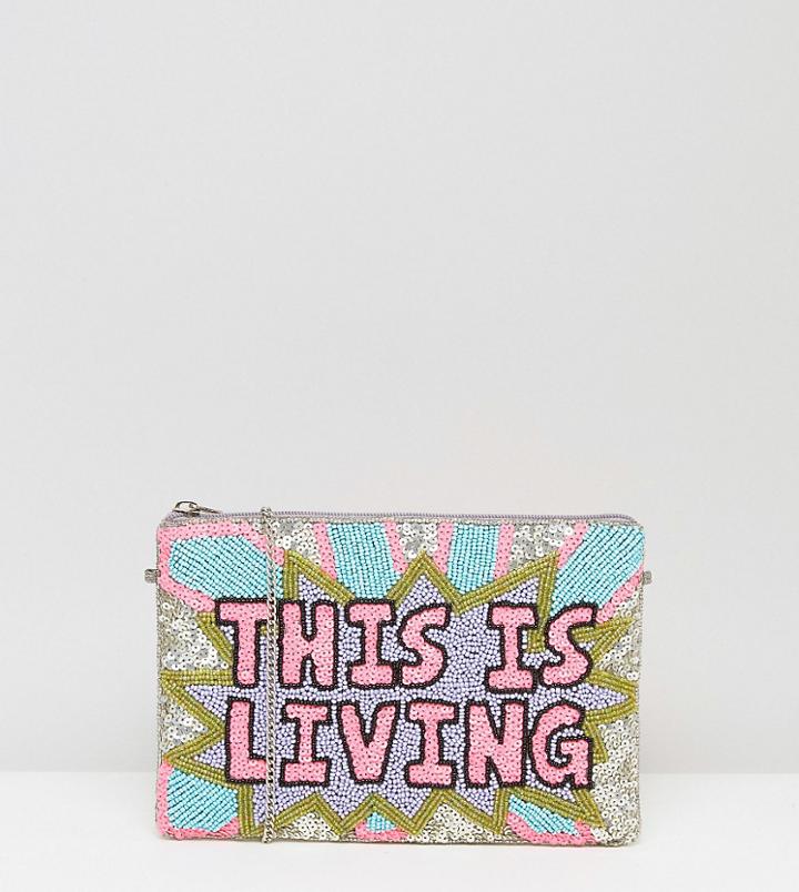 From St Xavier X How Two Live Hand Beaded This Is Living Clutch Bag - Pink