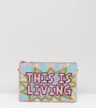 From St Xavier X How Two Live Hand Beaded This Is Living Clutch Bag - Pink