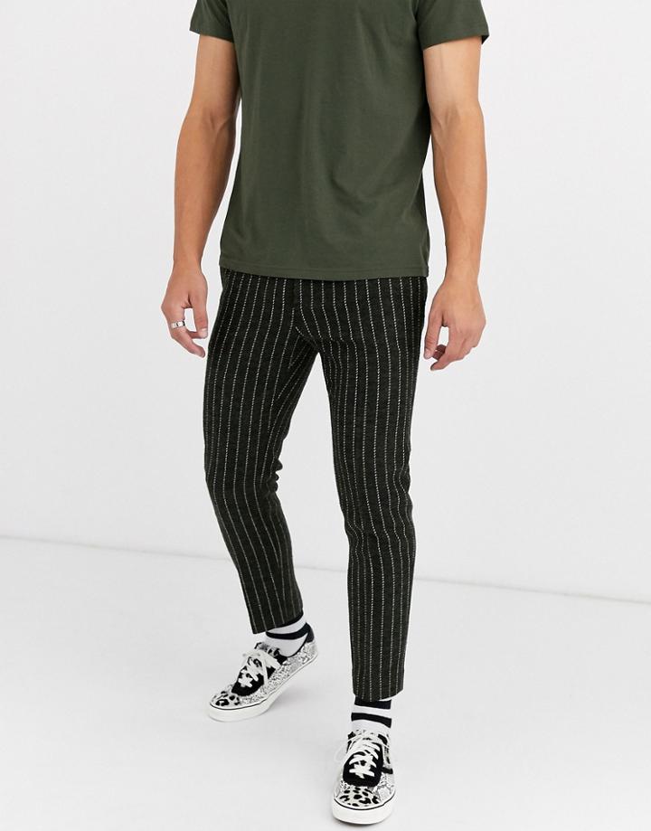 Asos Design Slim Crop Smart Pants In Wool Mix Stripe In Green