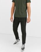 Asos Design Slim Crop Smart Pants In Wool Mix Stripe In Green