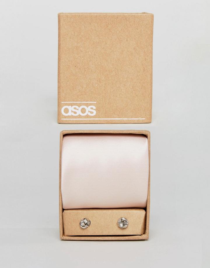 Asos Wedding Tie In Pink And Cufflinks Pack - Pink