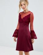 Elise Ryan A Line Mini Dress With Lace Frill & Fluted Long Sleeve - Red