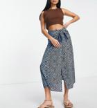 Asos Design Petite Sarong Wrap Midi Skirt In Geo Print-multi