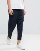 Asos Drop Crotch Tapered Smart Pants In Navy - Navy