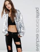 Liquor & Poker Petite All Over Heavily Embellished Bomber Jacket - Silver