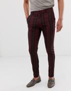Asos Design Super Skinny Smart Pants In Burgundy Block Stripe-red