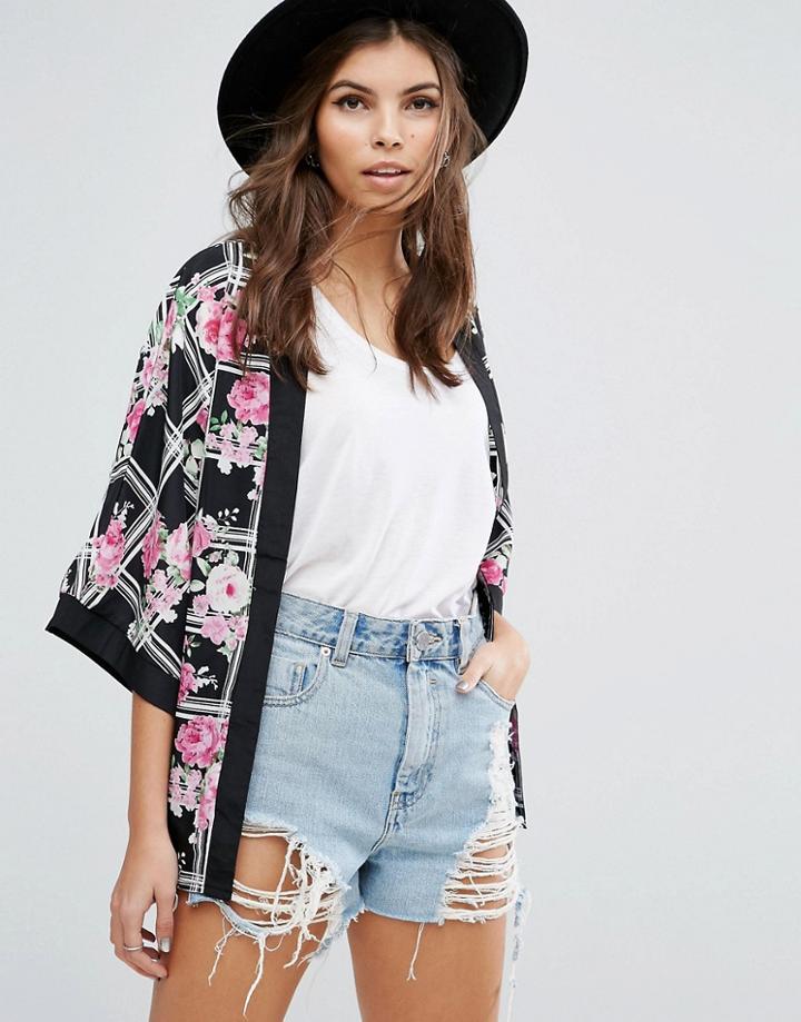 Pussycat London Floral Print Kimono - Black