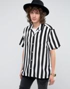 Asos Festival Oversized Stripe Shirt In Drapey Fabric With Revere Collar - White