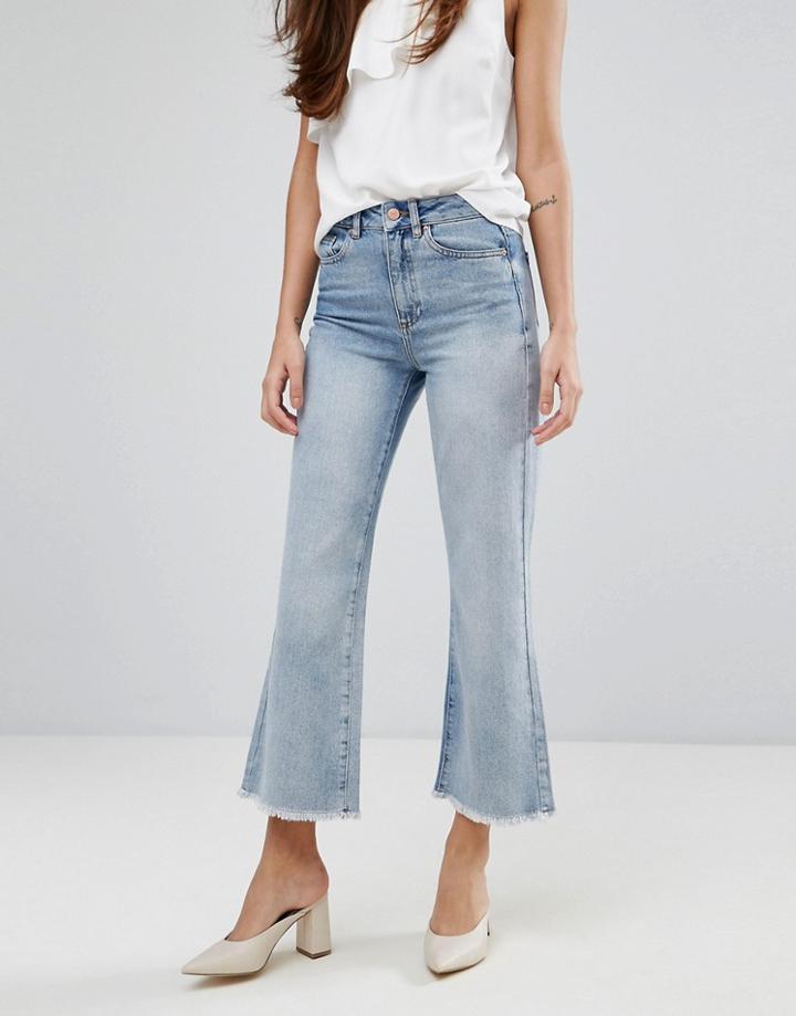 Warehouse Bleached Cropped Flare Jeans - Blue