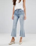 Warehouse Bleached Cropped Flare Jeans - Blue