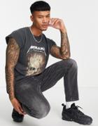 Topman Oversized Tank With Metallica Skull Print In Washed Black