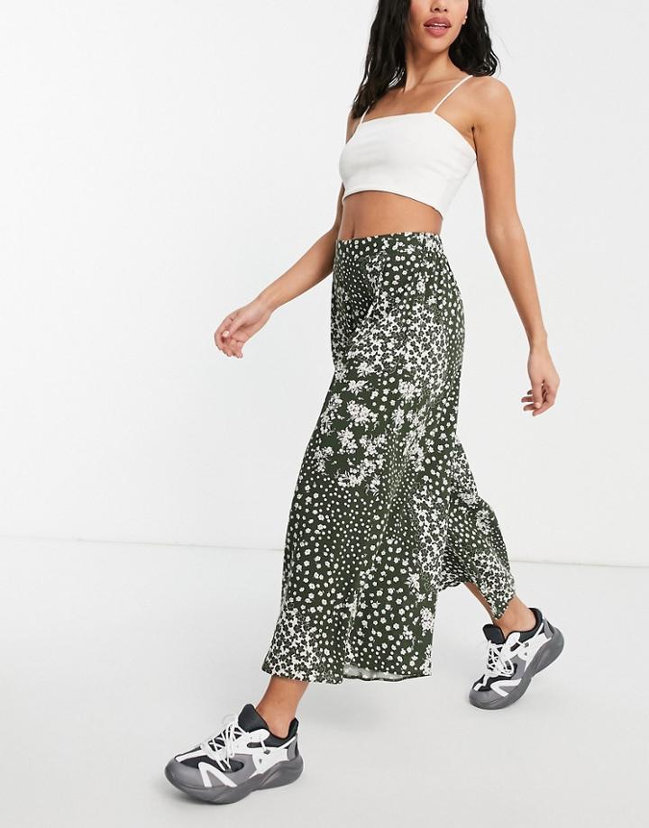 New Look Wide Leg Crop Pants In Green Flirty Floral