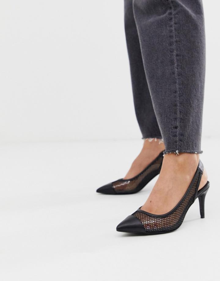 Asos Design Sadie Slingback Mid Heels In Black Fishnet