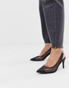 Asos Design Sadie Slingback Mid Heels In Black Fishnet