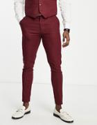 Asos Design Super Skinny Linen Mix Suit Pants In Burgundy-red