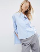 Asos Double Layer Trapeze Shirt With Tie Sleeve - Blue