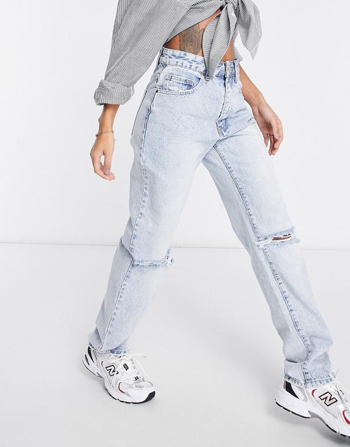 Cotton: On Loose Straight Leg Jean In Light Wash-blues