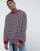 Asos Oversized Long Sleeve T-shirt In Towelling And Retro Stripe - Multi