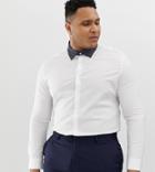 Asos Design Plus Skinny Fit Shirt In White With Contrast Navy Polka Collar - White