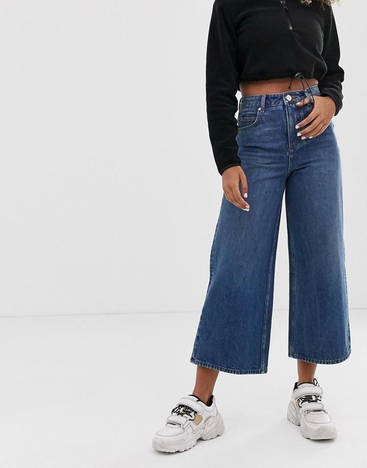 Asos Design Premium Wide Leg Jeans Dark Stonewash Blue